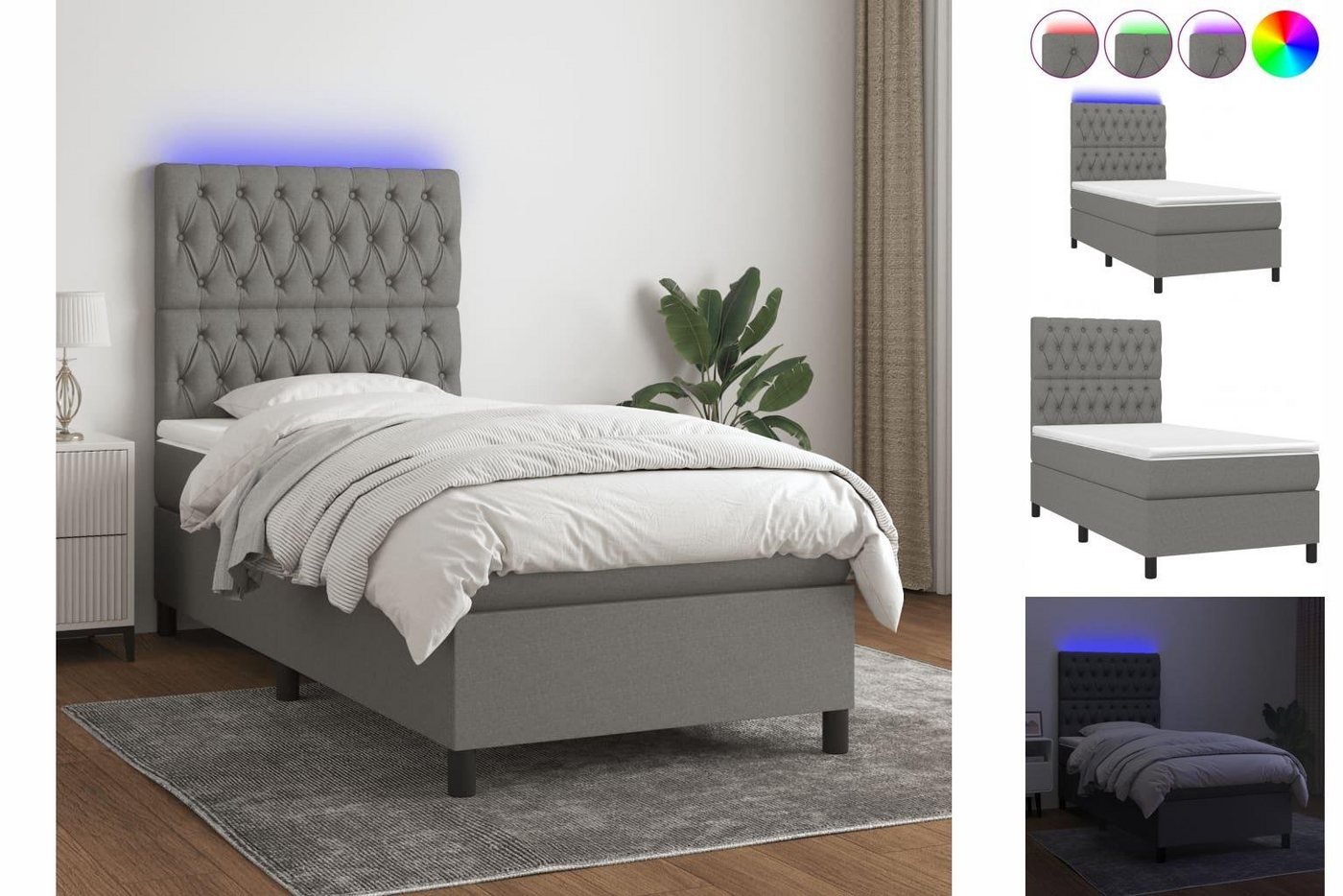 vidaXL Boxspringbett Bett Boxspringbett mit Matratze & LED Stoff (90 x 200 günstig online kaufen