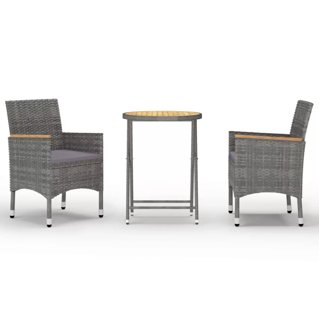 3-tlg. Bistro-set Poly Rattan Und Akazienholz Grau günstig online kaufen