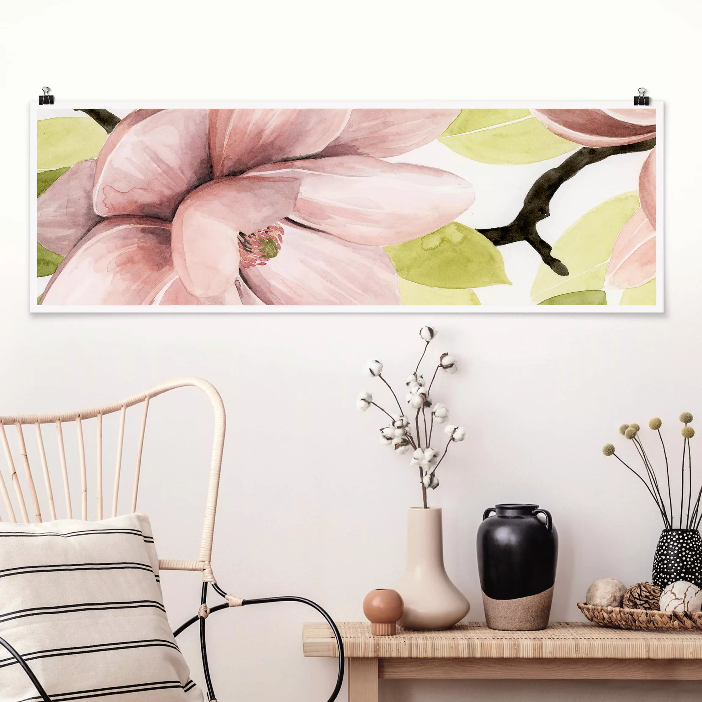 Panorama Poster Blumen Magnolie errötet II günstig online kaufen