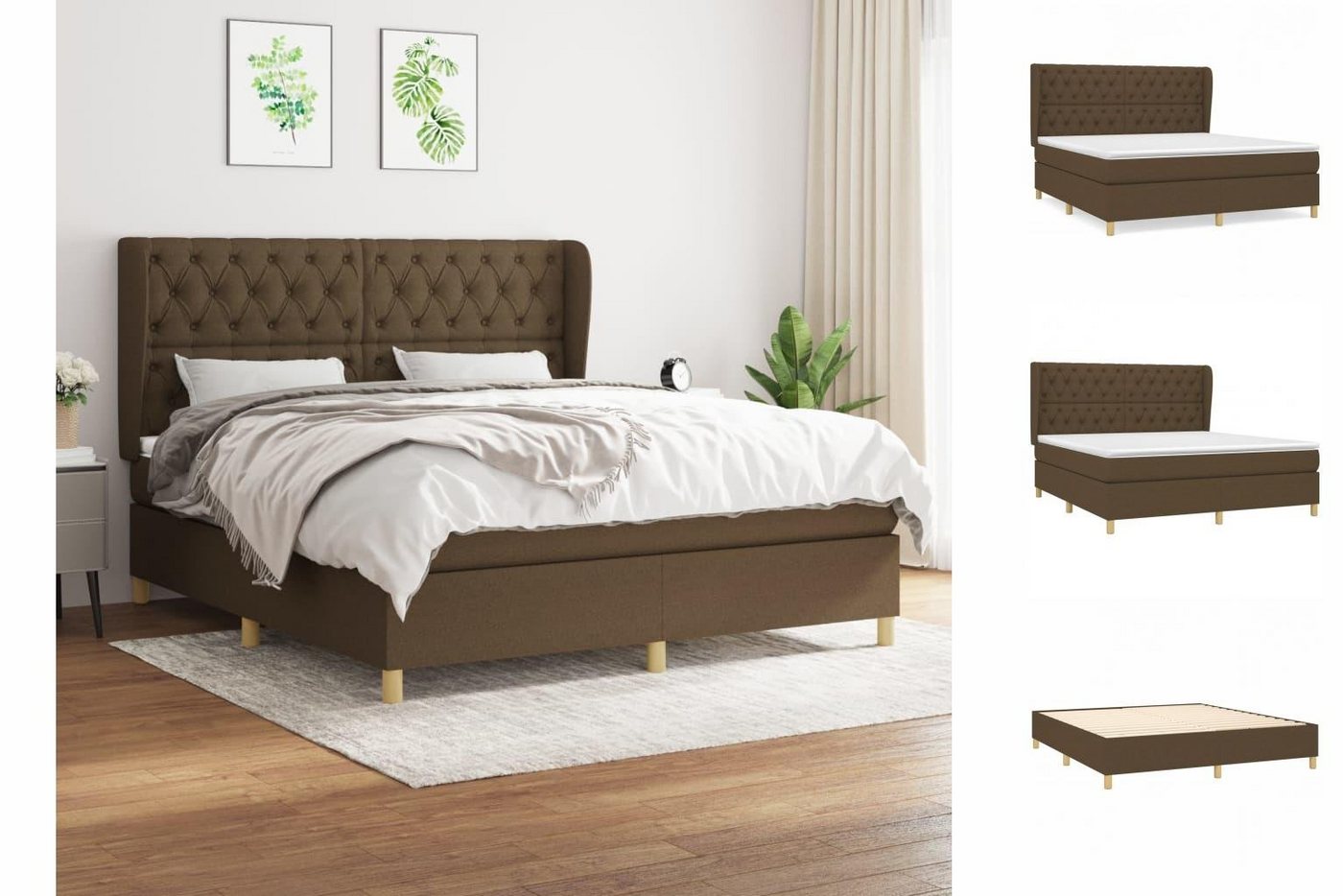 vidaXL Boxspringbett Boxspringbett mit Matratze Dunkelbraun 160x200 cm Stof günstig online kaufen