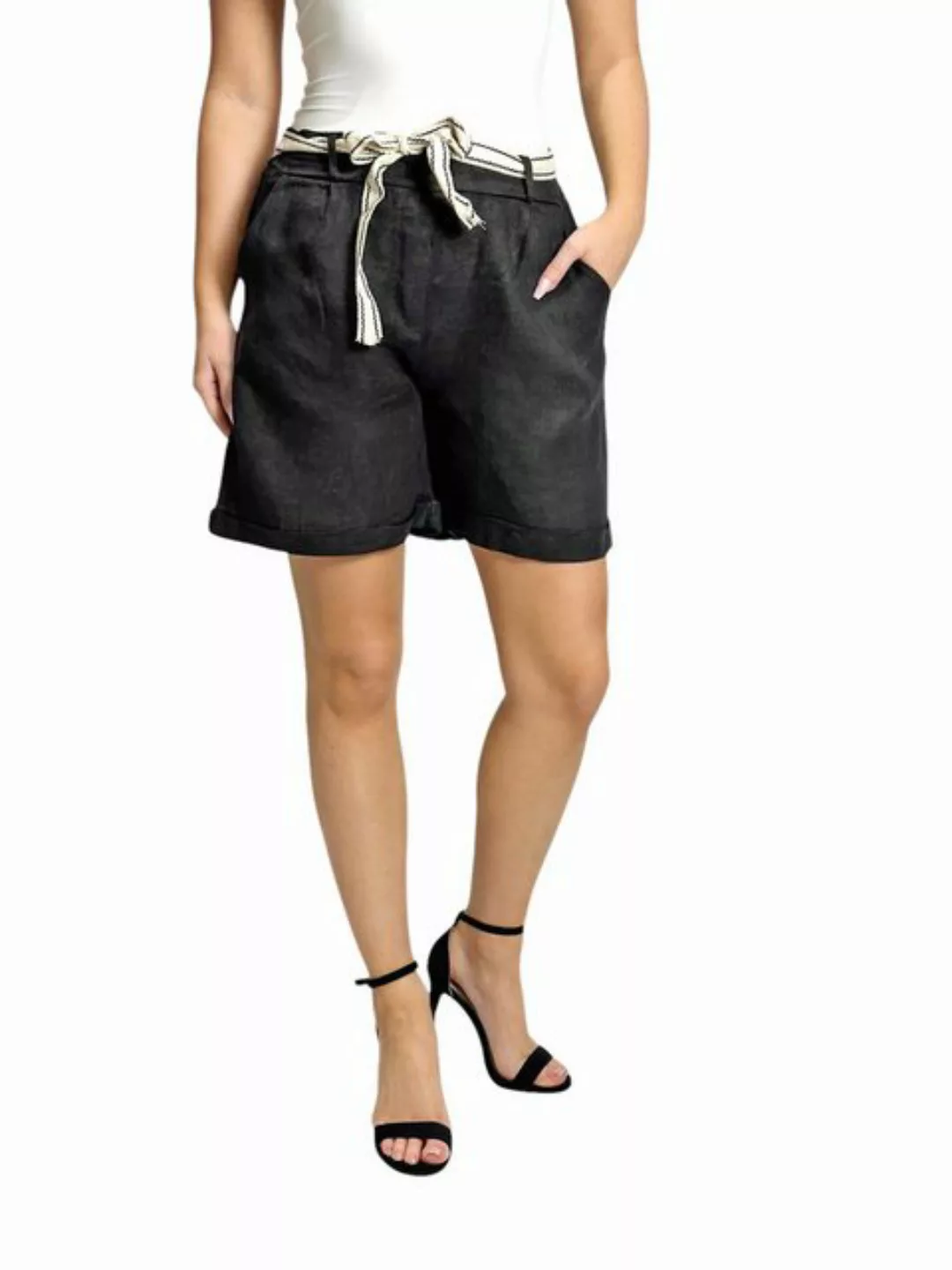 Mississhop Leinenhose Bermuda 100% Leinen Shorts mit Stoffgürtel M.357, Gr. günstig online kaufen