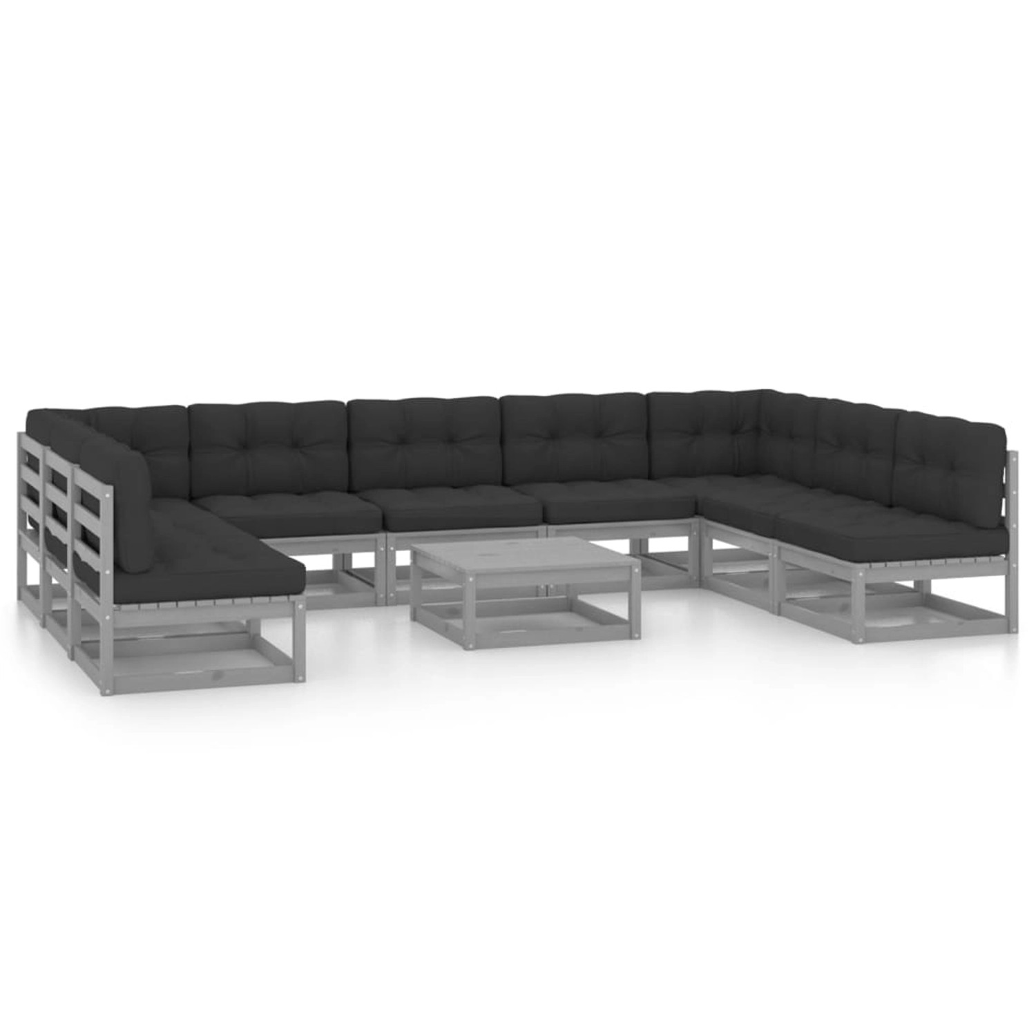 10-tlg. Garten-lounge-set Mit Kissen Grau Kiefer Massivholz günstig online kaufen