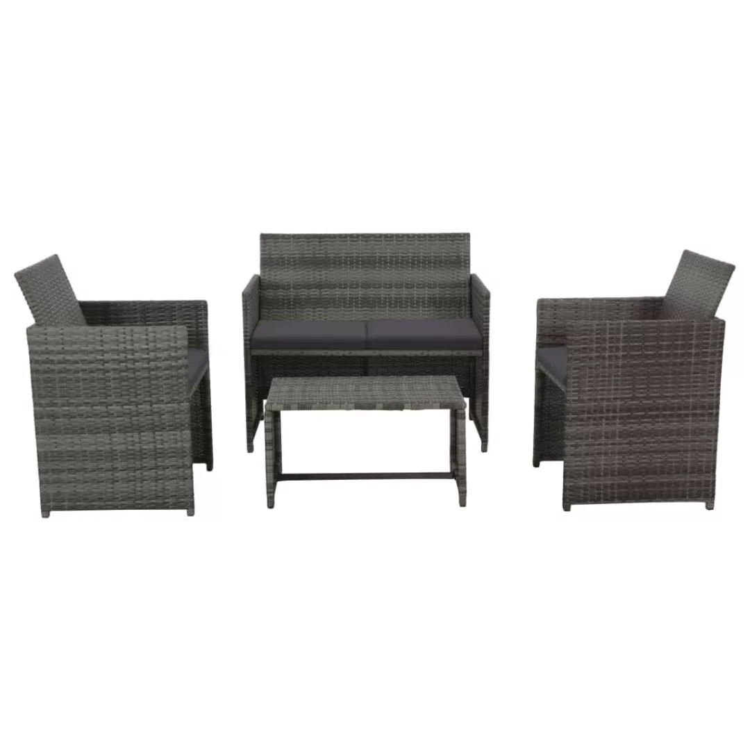 4-tlg. Garten-lounge-set Mit Auflagen Poly Rattan Grau günstig online kaufen