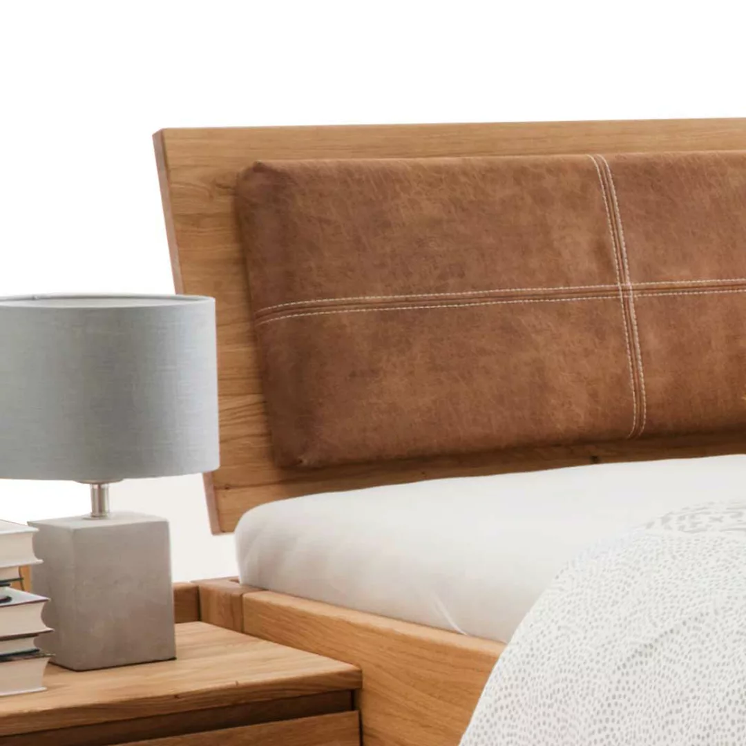 Bett mit Nachtkonsolen aus Wildeiche Massivholz modernem Design (dreiteilig günstig online kaufen