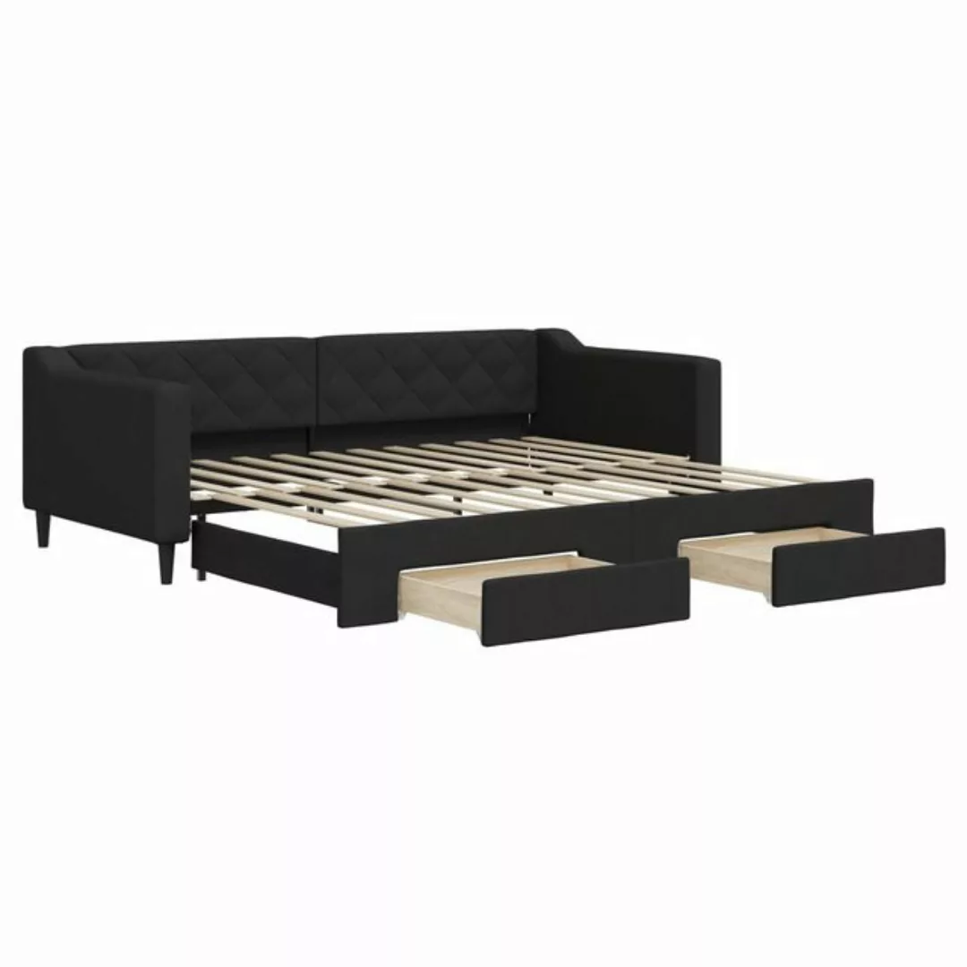 furnicato Bett Tagesbett Ausziehbar mit Schubladen Schwarz 90x200 cm Stoff günstig online kaufen