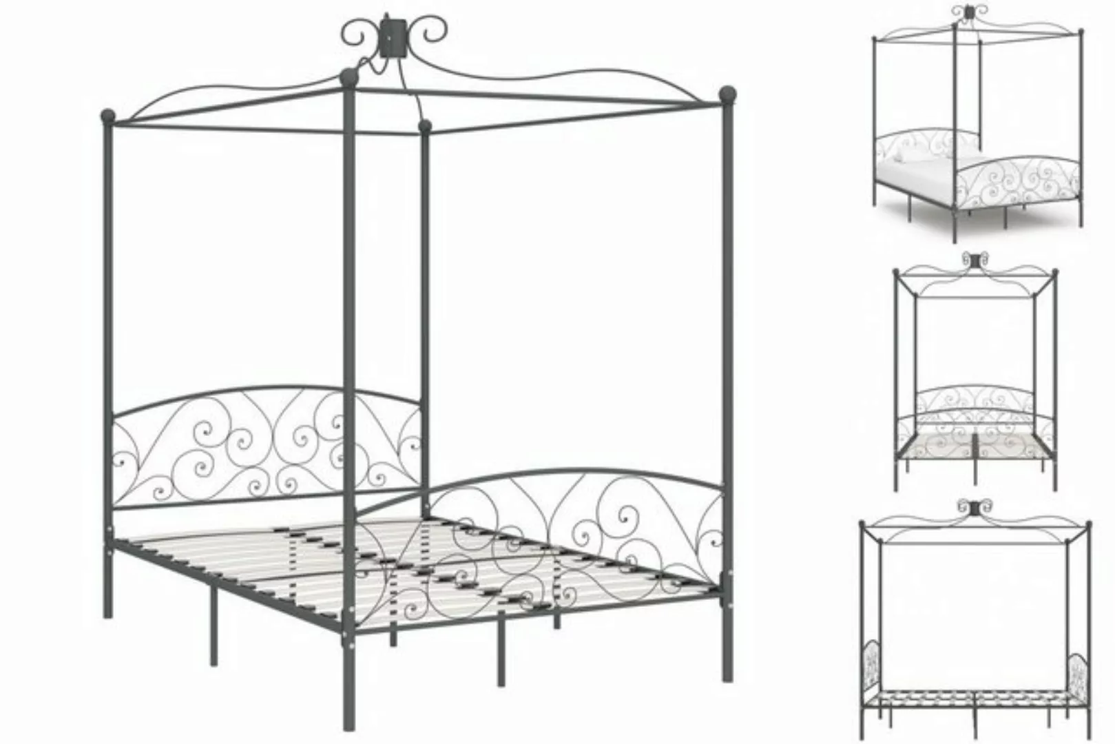 Himmelbett-gestell Grau Metall 140 X 200 Cm günstig online kaufen