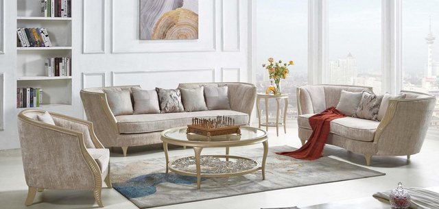 Xlmoebel Sofa Sofa-Set aus Stoff in Taupe und Gold für klassische Wohnzimme günstig online kaufen