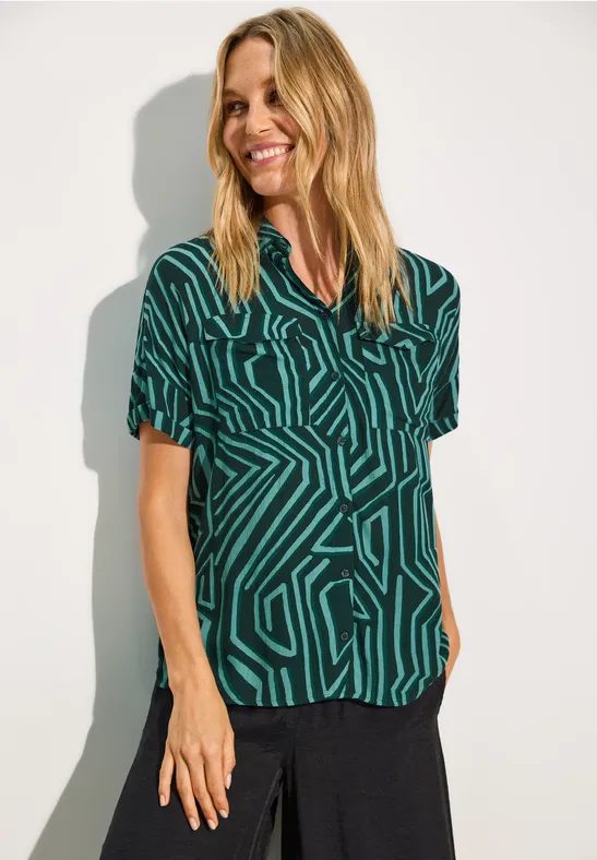 Cecil Kurzarmbluse - Bedruckte Bluse mit Taschen, leichte Bluse, Hemdkragen günstig online kaufen