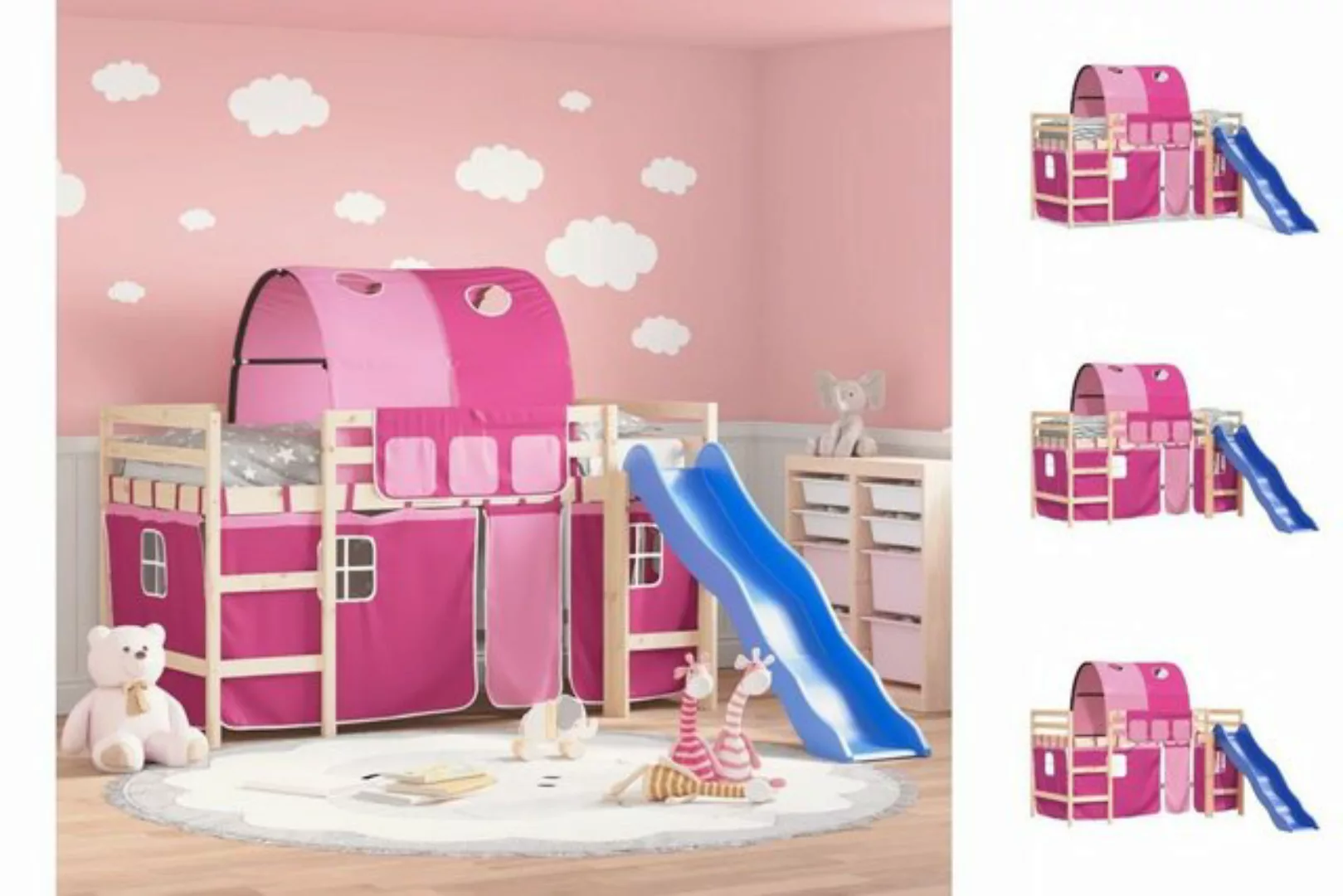 vidaXL Kinderbett Kinderhochbett mit Tunnel Rosa 90x200 cm Massivholz Kiefe günstig online kaufen