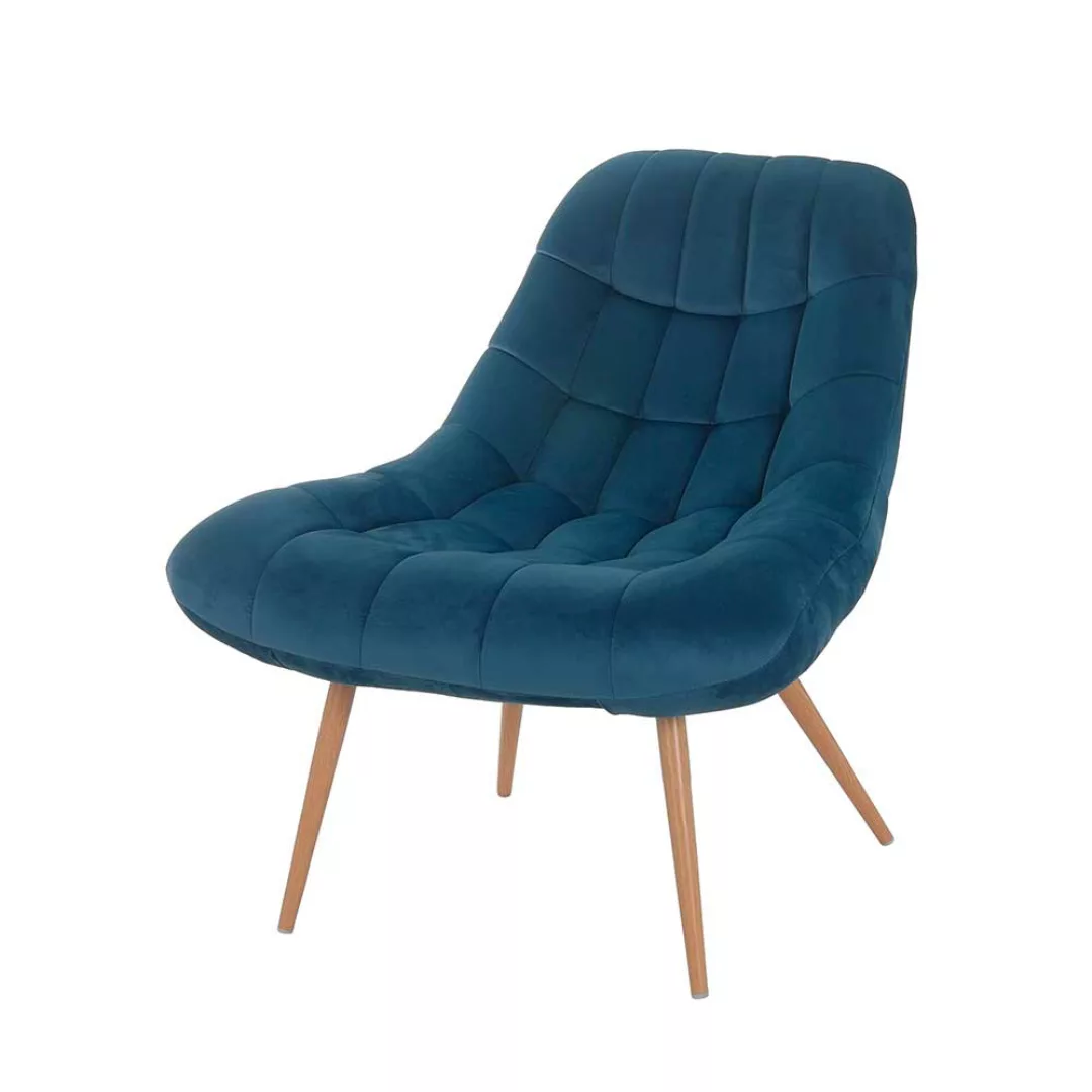 Lounge Sessel in Blau Samt Retrostil günstig online kaufen