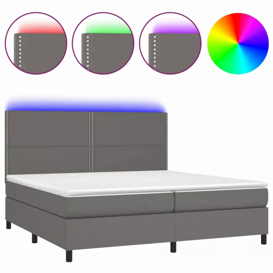 Vidaxl Boxspringbett Mit Matratze & Led Grau 200x200 Cm Kunstleder günstig online kaufen