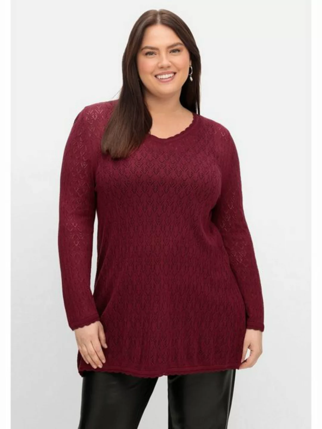 Sheego V-Ausschnitt-Pullover Große Größen aus Ajourstrick, in leichter A-Li günstig online kaufen