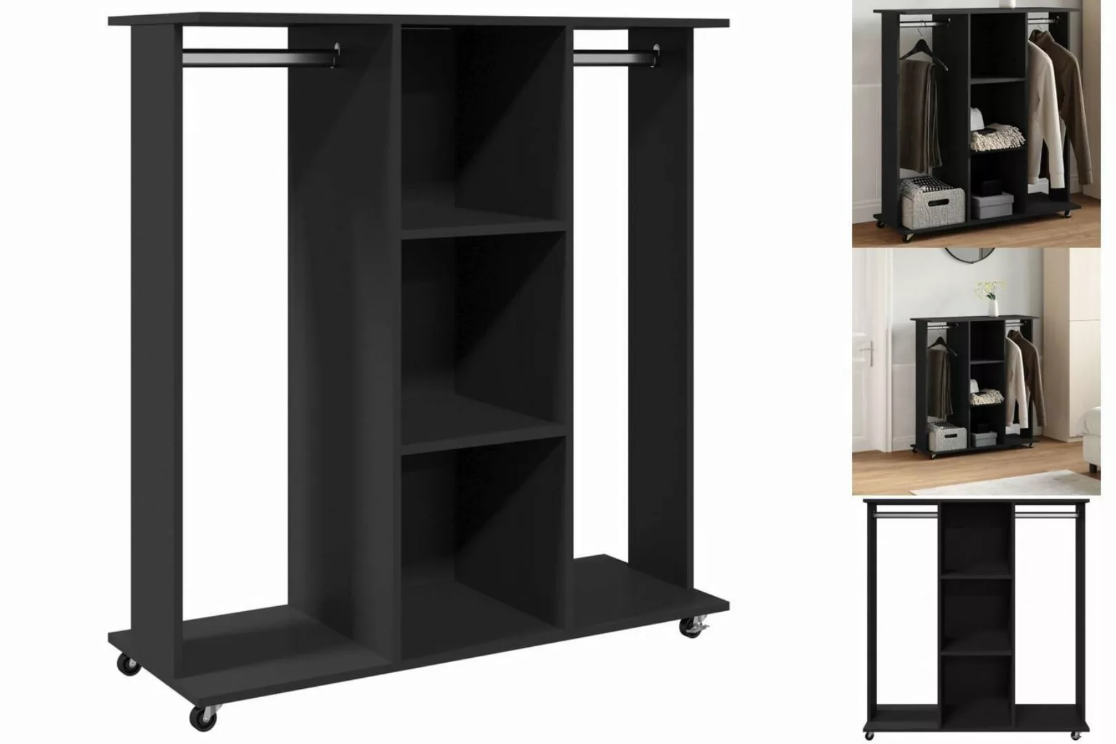 vidaXL Kleiderschrank Kleiderständer mit Rollen Schwarz 102x38x110 cm Holzw günstig online kaufen