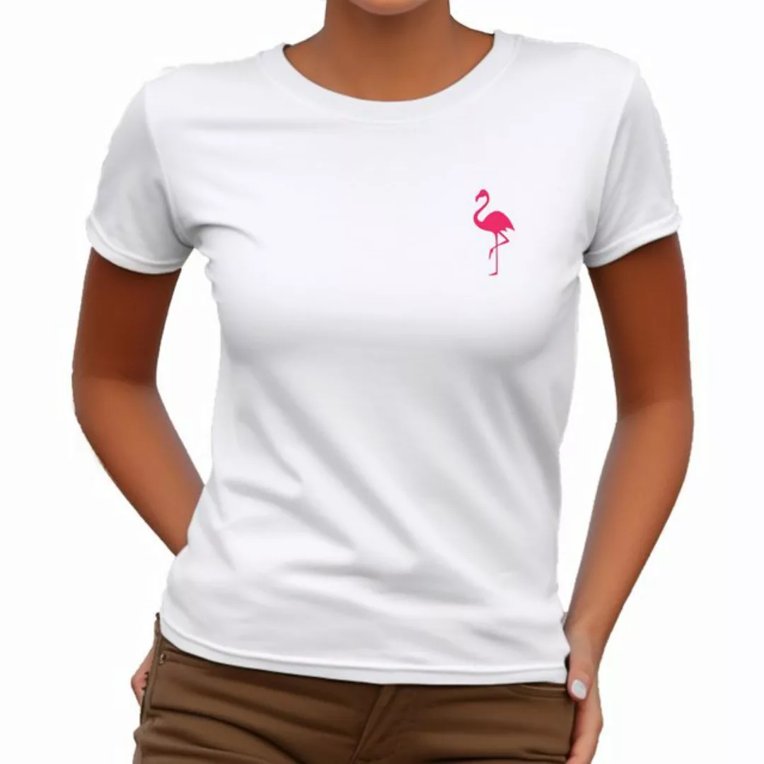 Banco T-Shirt Damen Sommer Flamingo Unifarben Rundhalsausschnitt Rundhalsau günstig online kaufen