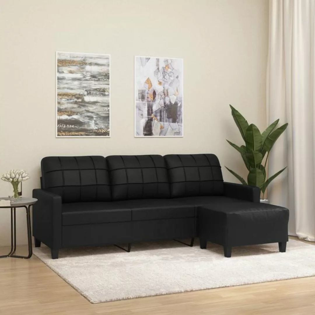 vidaXL Sofa 3-Sitzer-Sofa mit Hocker Schwarz 180 cm Kunstleder günstig online kaufen