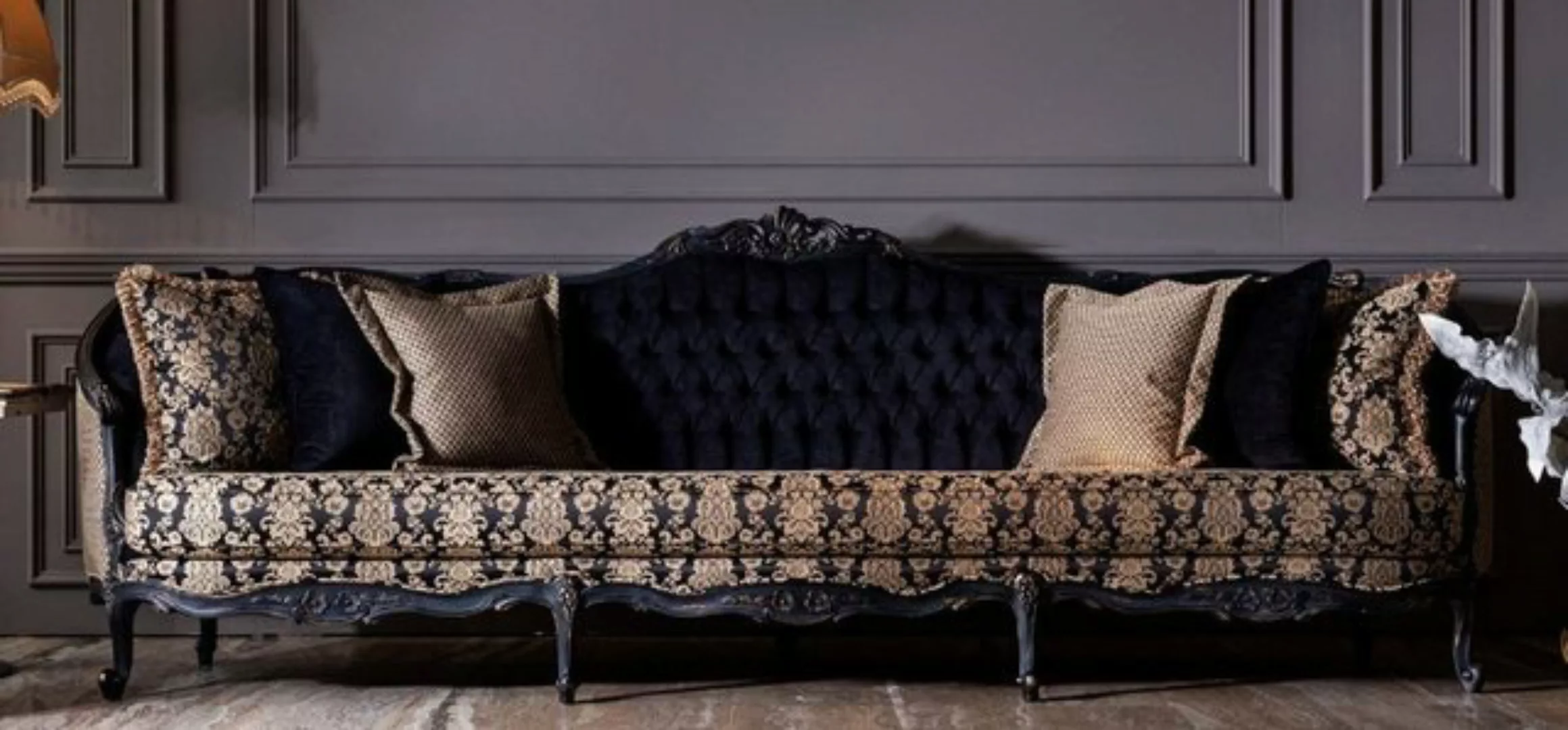Casa Padrino Sofa Luxus Barock Sofa Schwarz / Beige - Handgefertigtes Wohnz günstig online kaufen