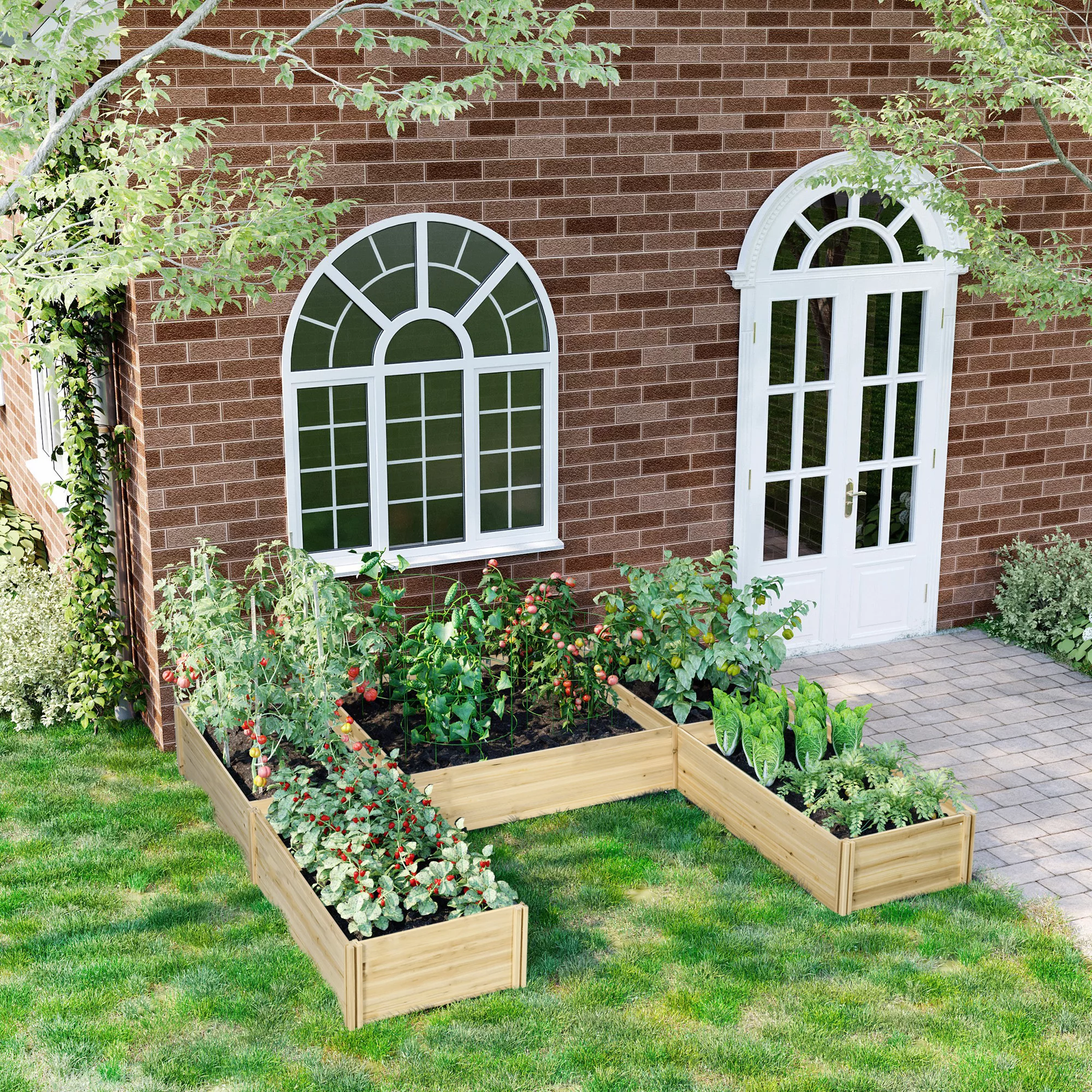 Outsunny Set mit 5 modularen Blumenbeeten aus vorimprägniertem Fichtenholz günstig online kaufen