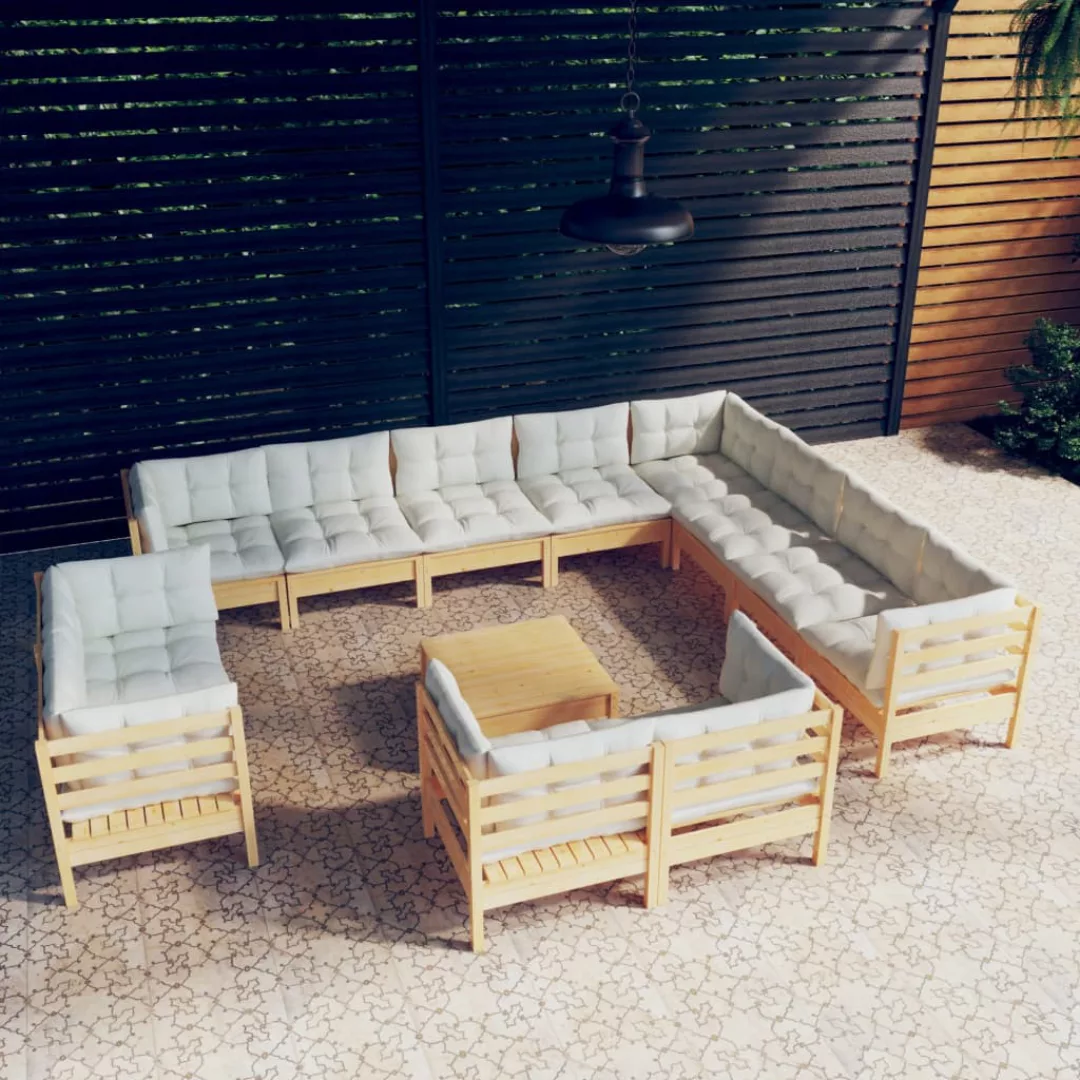 13-tlg. Garten-lounge-set Mit Creme Kissen Massivholz Kiefer günstig online kaufen