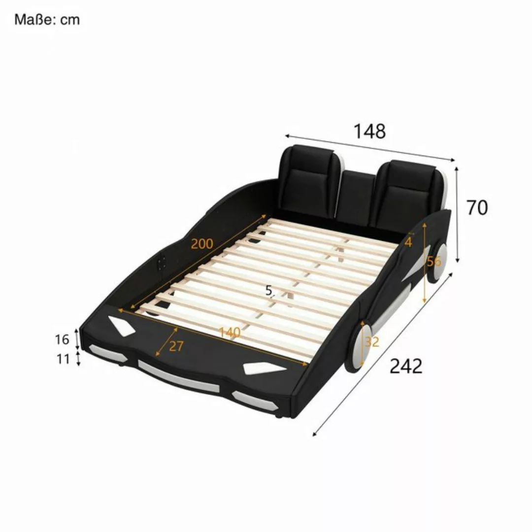 SOFTWEARY Autobett mit Lattenrost und Rausfallschutz (140x200 cm), Kinderbe günstig online kaufen