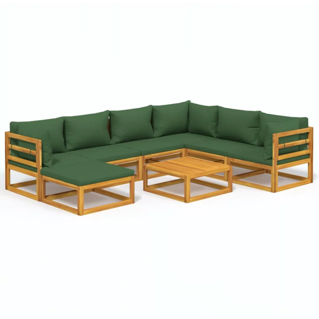 Vidaxl 8-tlg. Garten-lounge-set Mit Grünen Kissen Massivholz günstig online kaufen