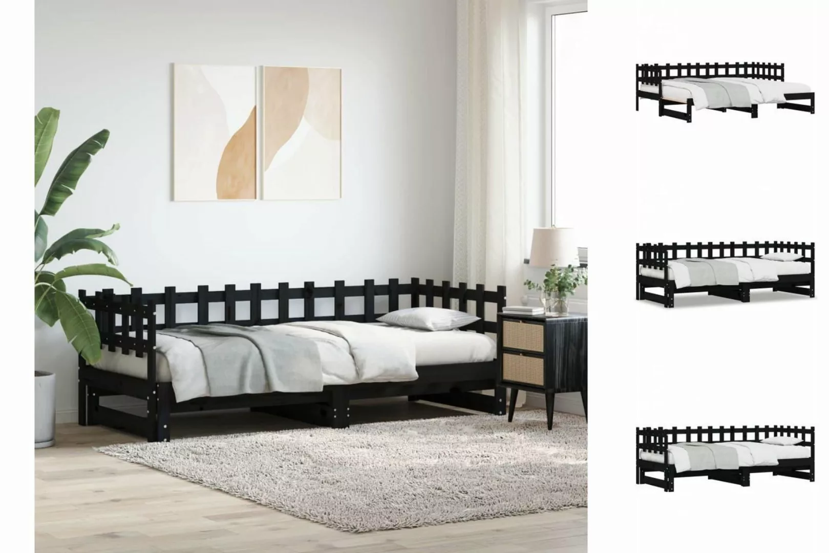 vidaXL Gästebett Gästebett Tagesbett Ausziehbar Schwarz 2x90x200 cm Massivh günstig online kaufen