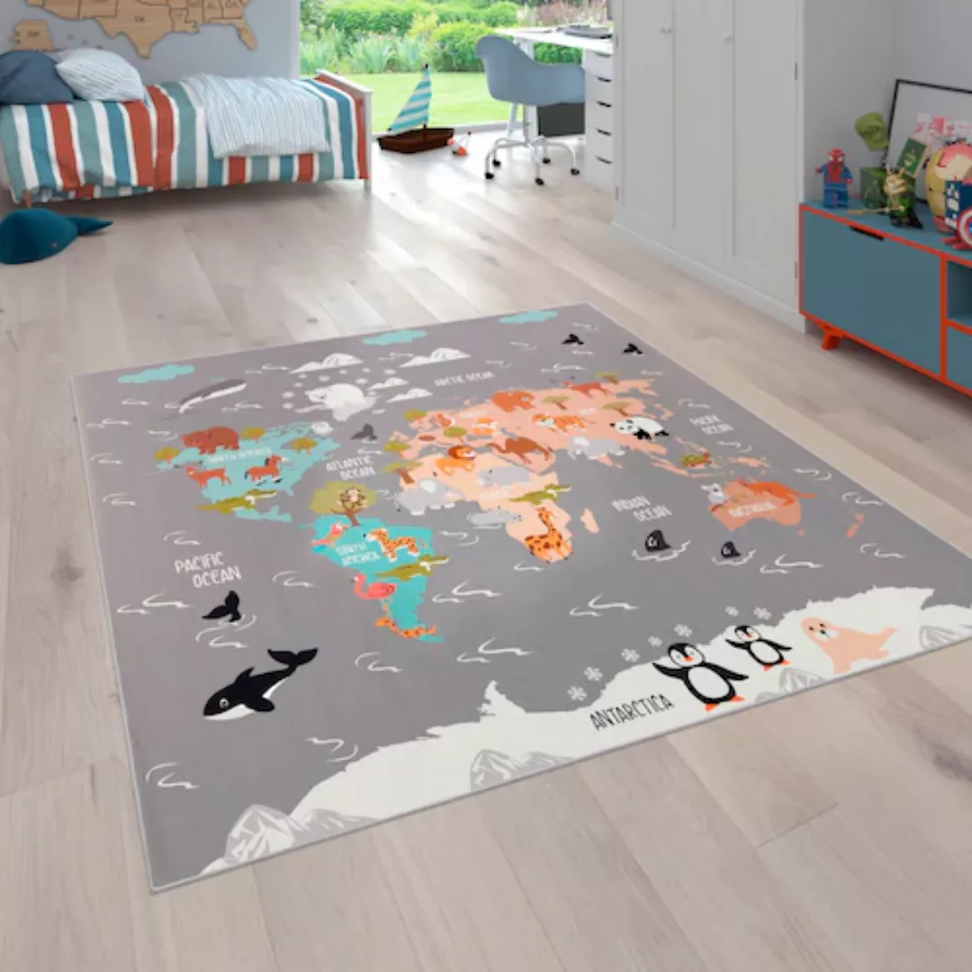Paco Home Kinderteppich »Bino 581«, rechteckig, Spielteppich, Motiv Weltkar günstig online kaufen