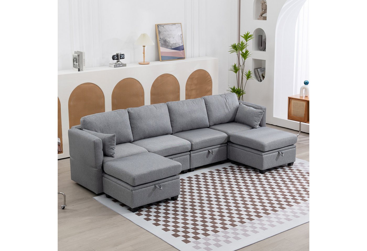 AUKWIK Ecksofa Modularität mit Hockern, Stauraum, abnehmbaren Kissen, 4-6 P günstig online kaufen