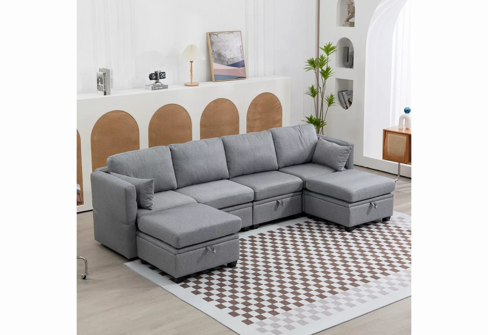 LVHOM Ecksofa Modular Loungsofa, Hockern, Stauraum, abnehmbaren Kissen, 4-6 günstig online kaufen