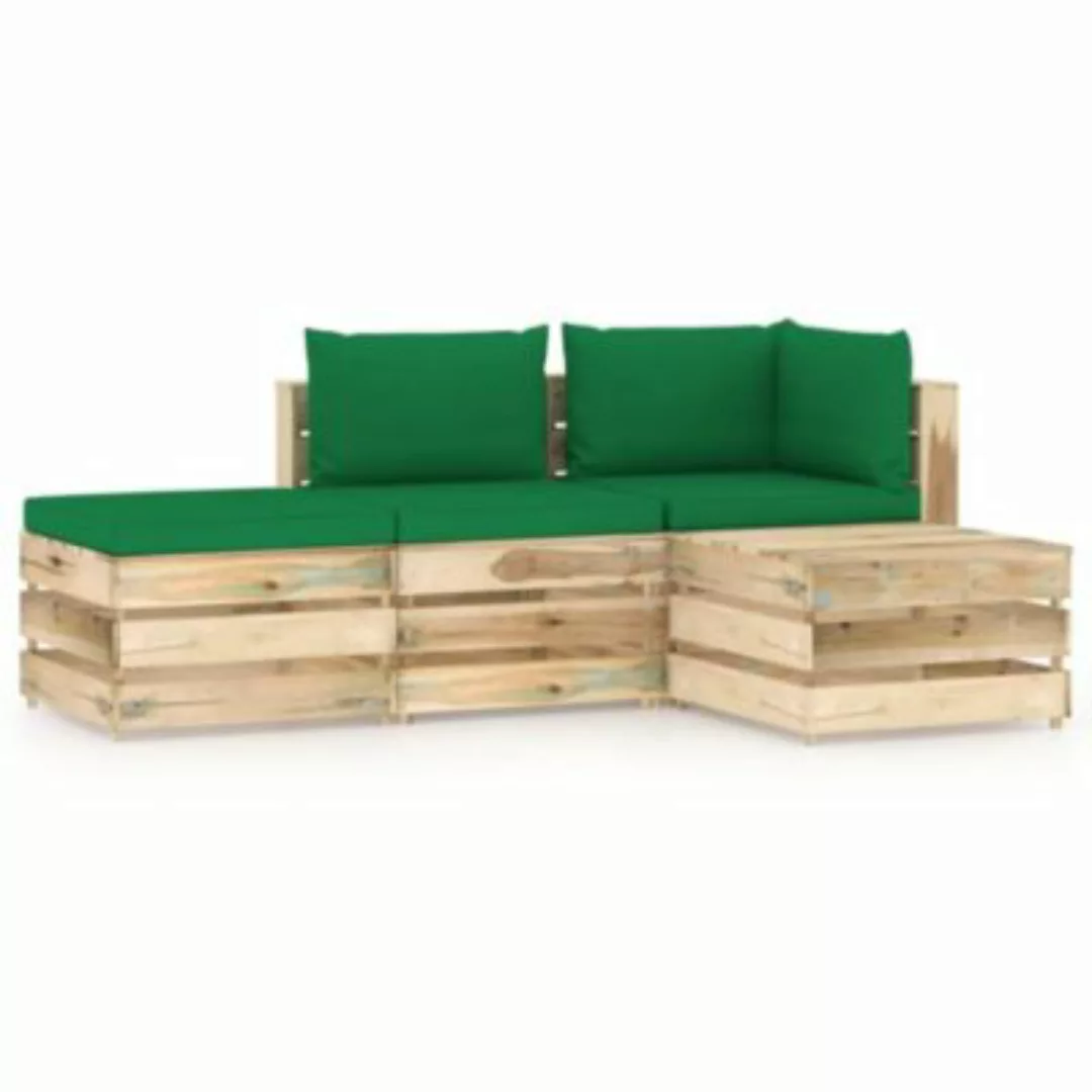 4-tlg. Garten-lounge-set Mit Kissen Grün Imprägniertes Holz günstig online kaufen