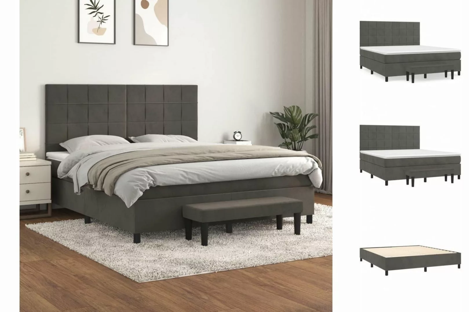 vidaXL Boxspringbett Boxspringbett mit Matratze Dunkelgrau 160x200 cm Samt günstig online kaufen