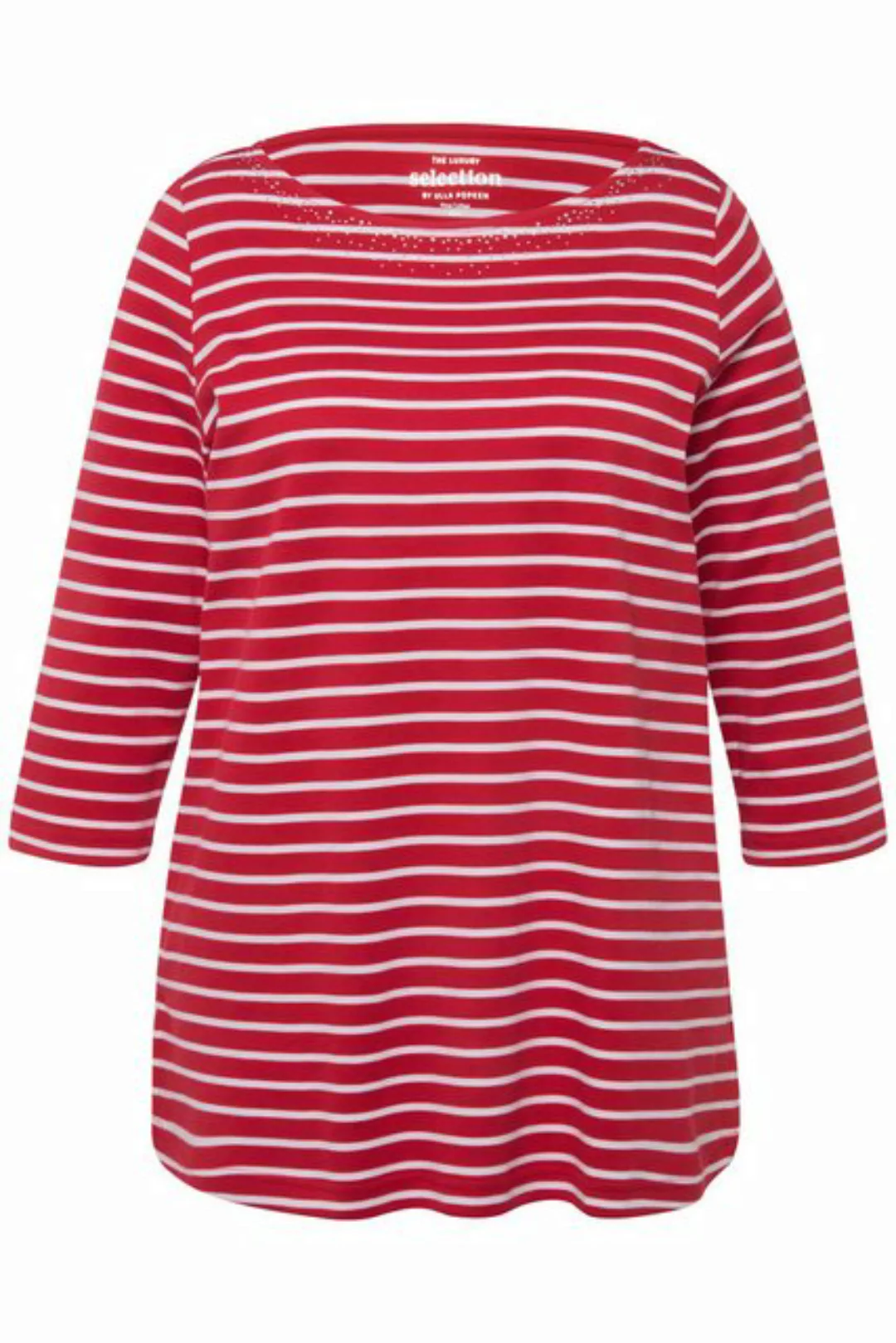 Ulla Popken Rundhalsshirt Ringelshirt Pima Cotton U-Boot-Ausschnitt 3/4-Arm günstig online kaufen