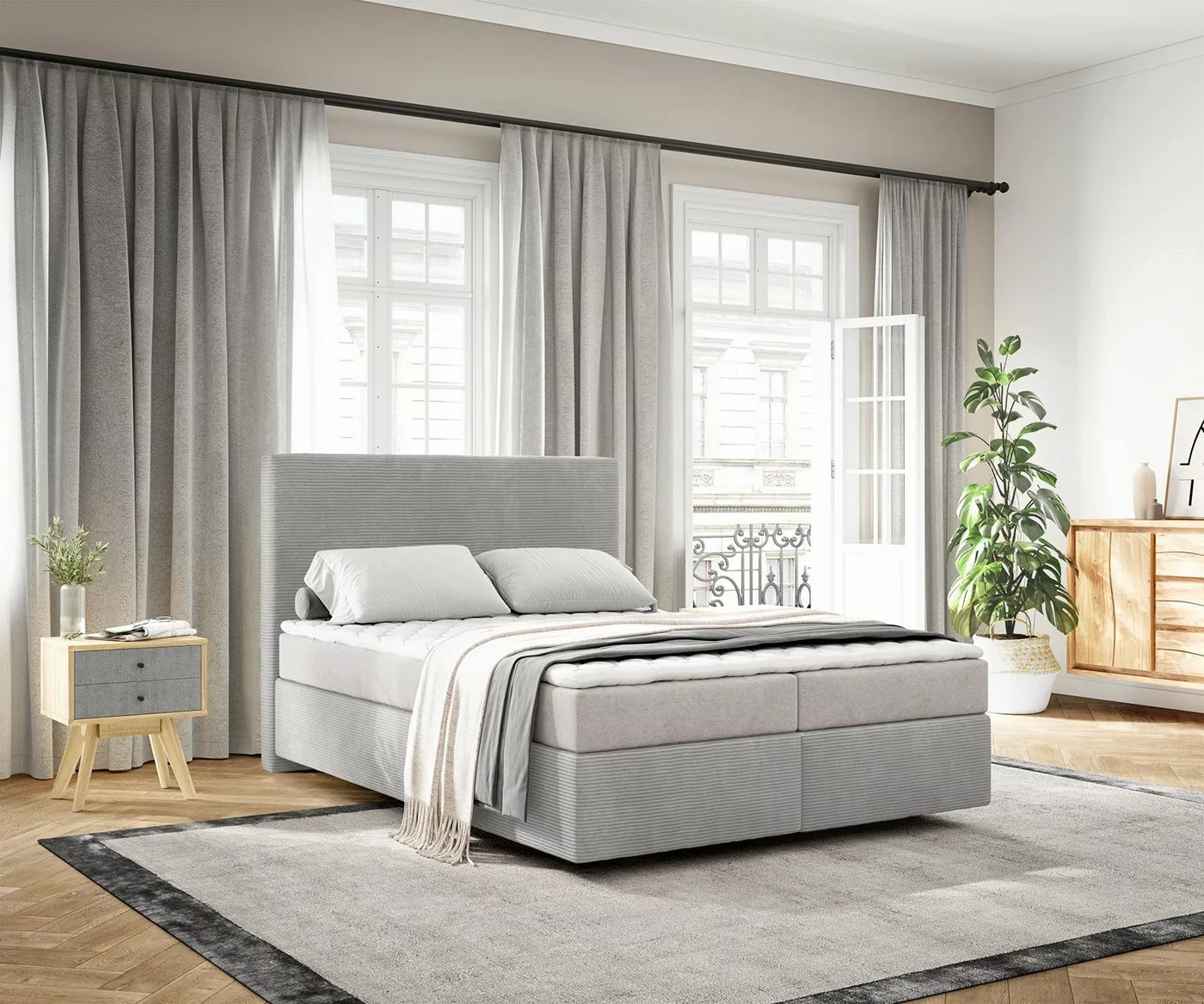 DELIFE Boxspringbett Dream-Well, Cord Silbergrau 140x200 cm mit Matratze un günstig online kaufen