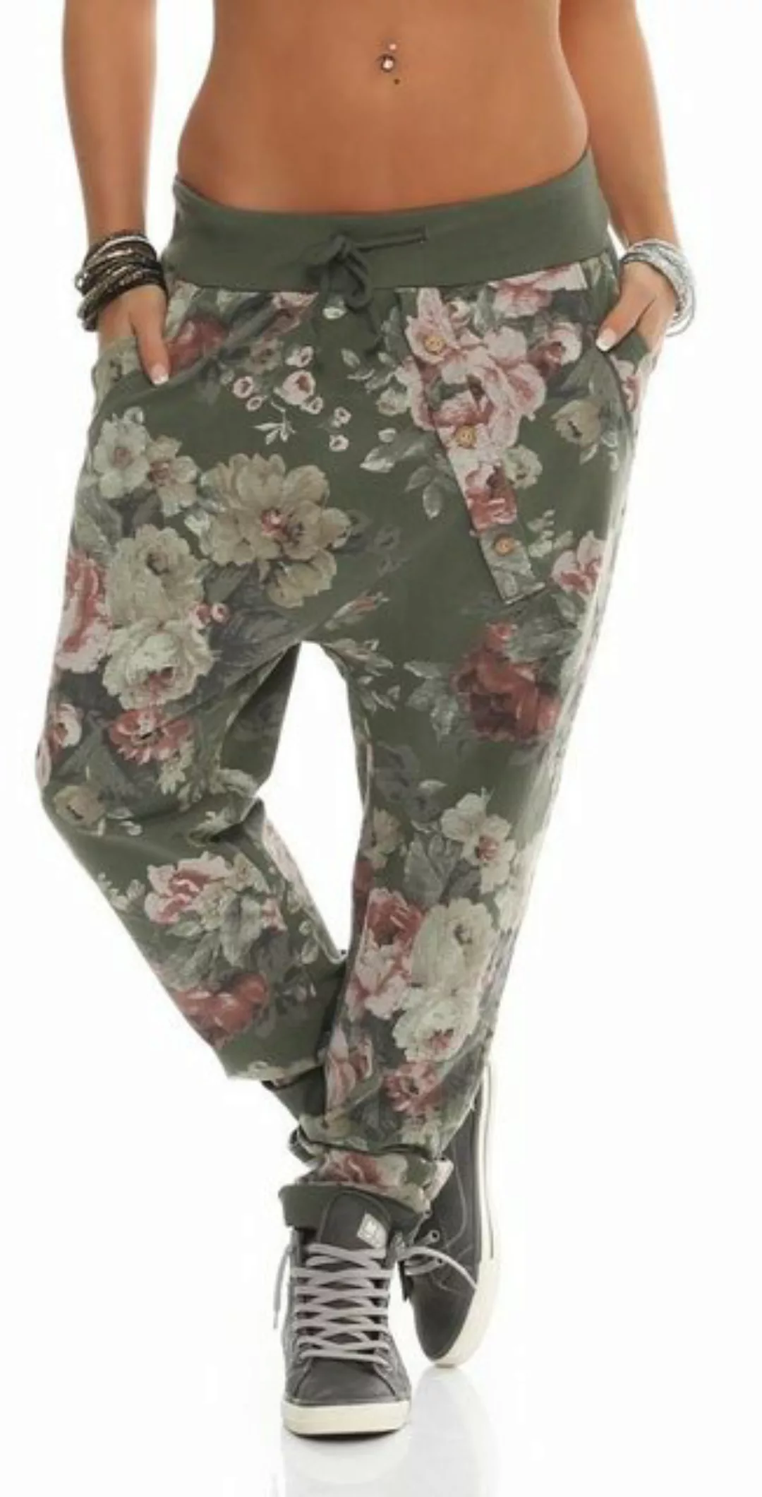 Mississhop Boyfriend-Hose Damen Hose Sweatpants Jogginghose Blumen M.130 günstig online kaufen