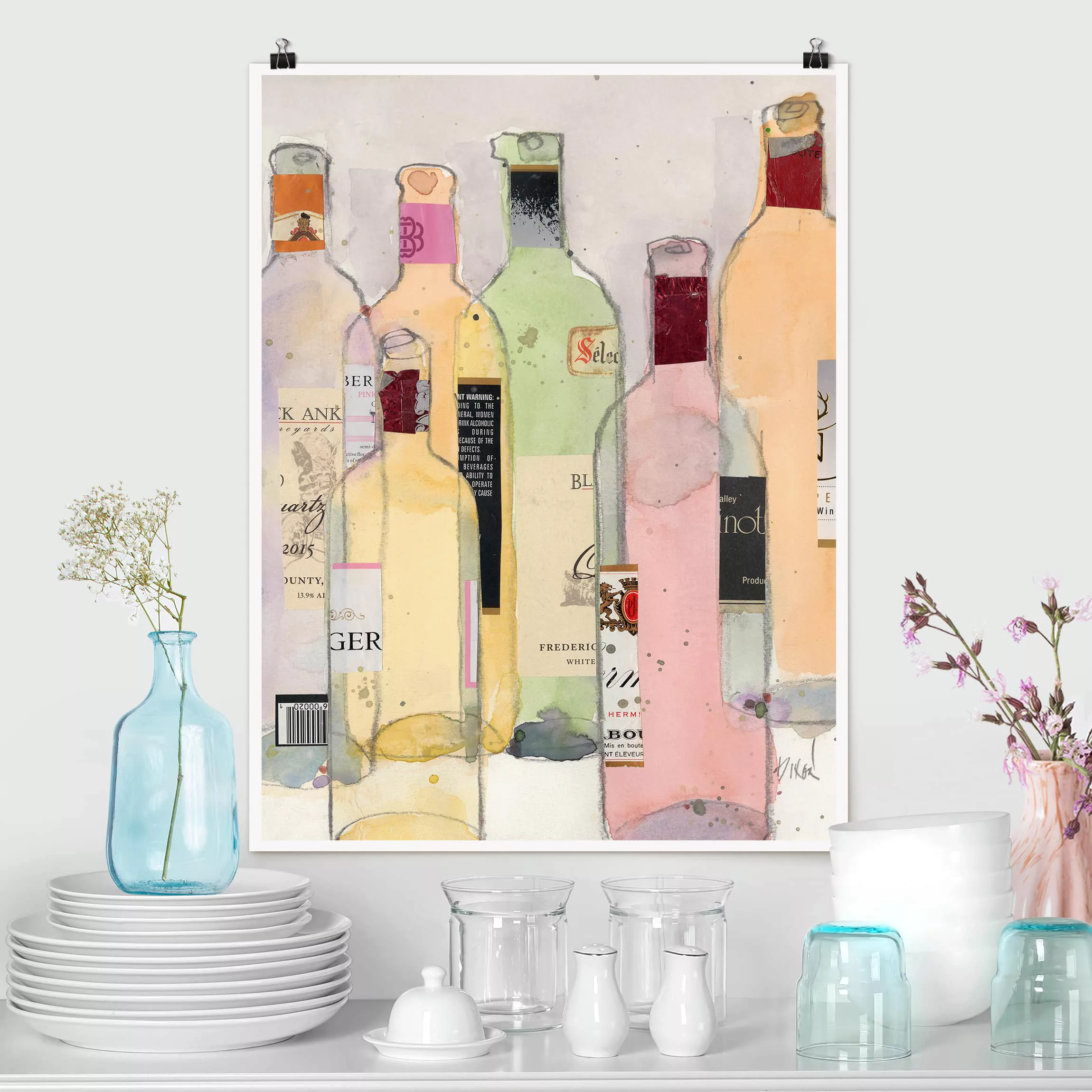 Poster Küche - Hochformat Weinflaschen in Wasserfarbe I günstig online kaufen