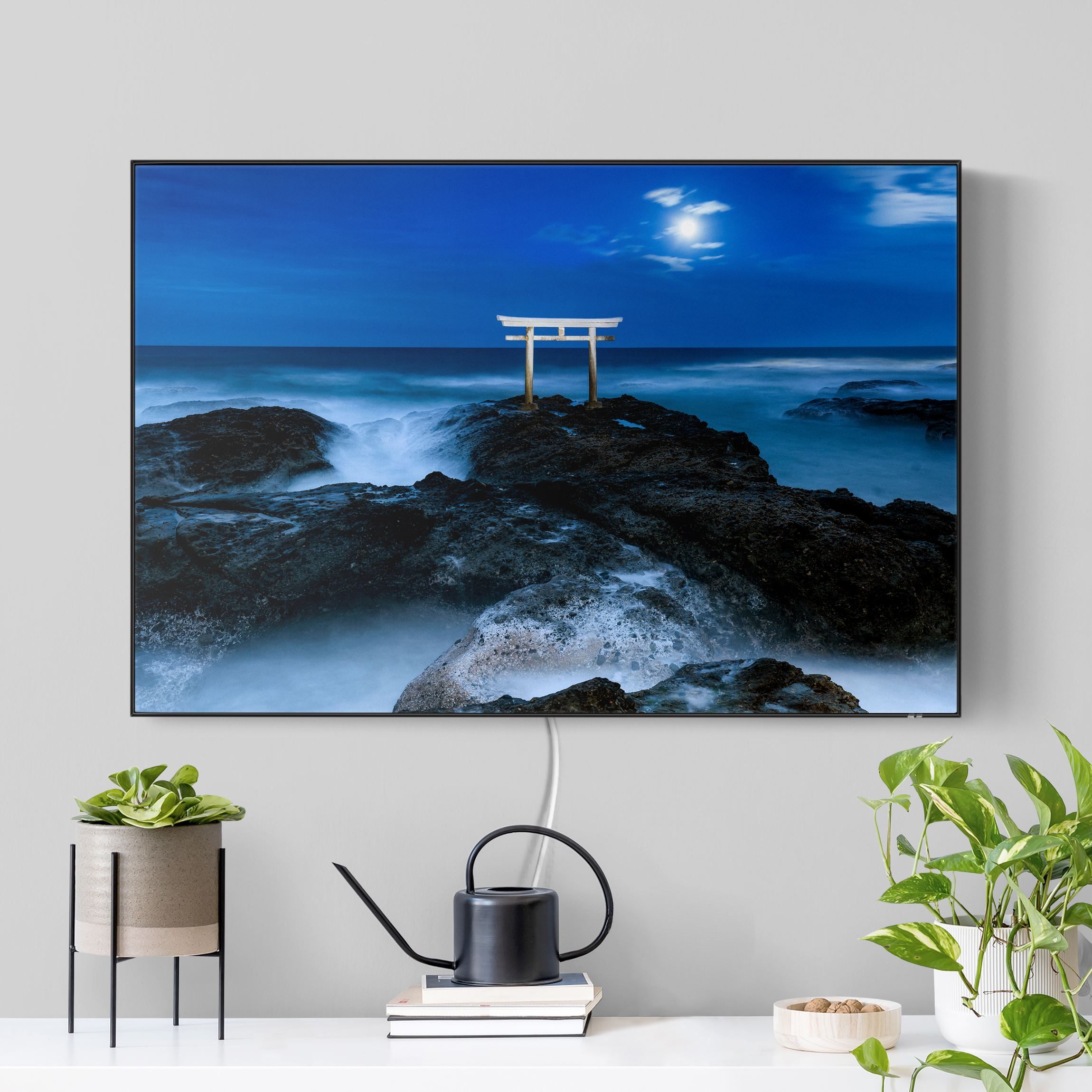 LED-Wechselbild Torii bei Vollmond am Meer günstig online kaufen