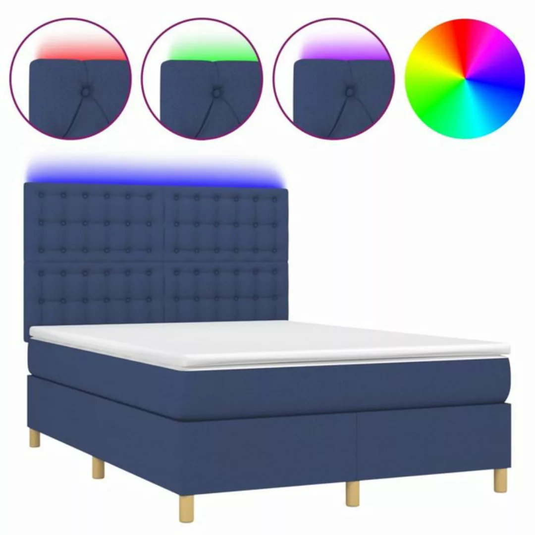 vidaXL Boxspringbett (140 x 190 cm, Knopfheftung Parallel, Blau), mit LED günstig online kaufen