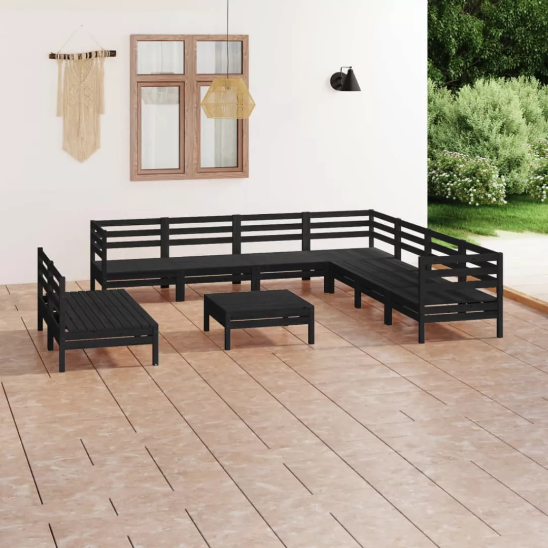 10-tlg. Garten-lounge-set Massivholz Kiefer Schwarz günstig online kaufen