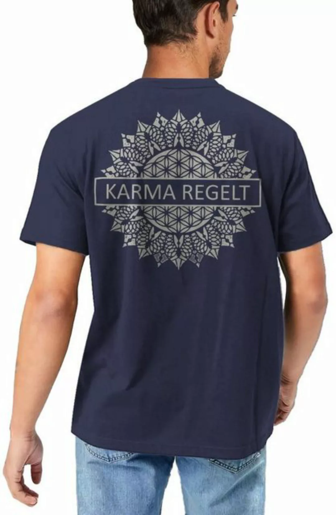 MAKAYA T-Shirt mit Rücken Druck Herren Lustig Spruch Karma Regelt Esoterik günstig online kaufen