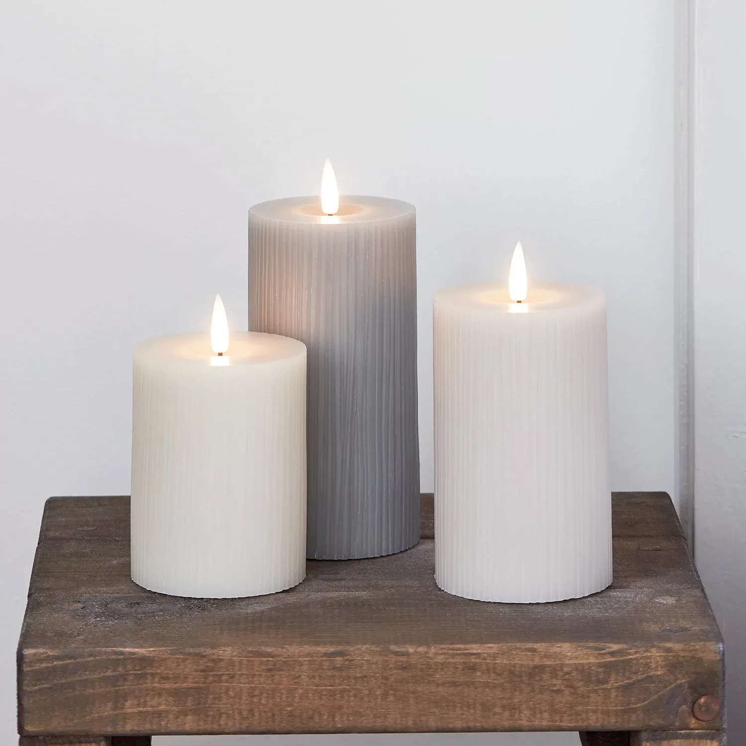 TruGlow® LED Kerzen Trio geriffelt grau günstig online kaufen