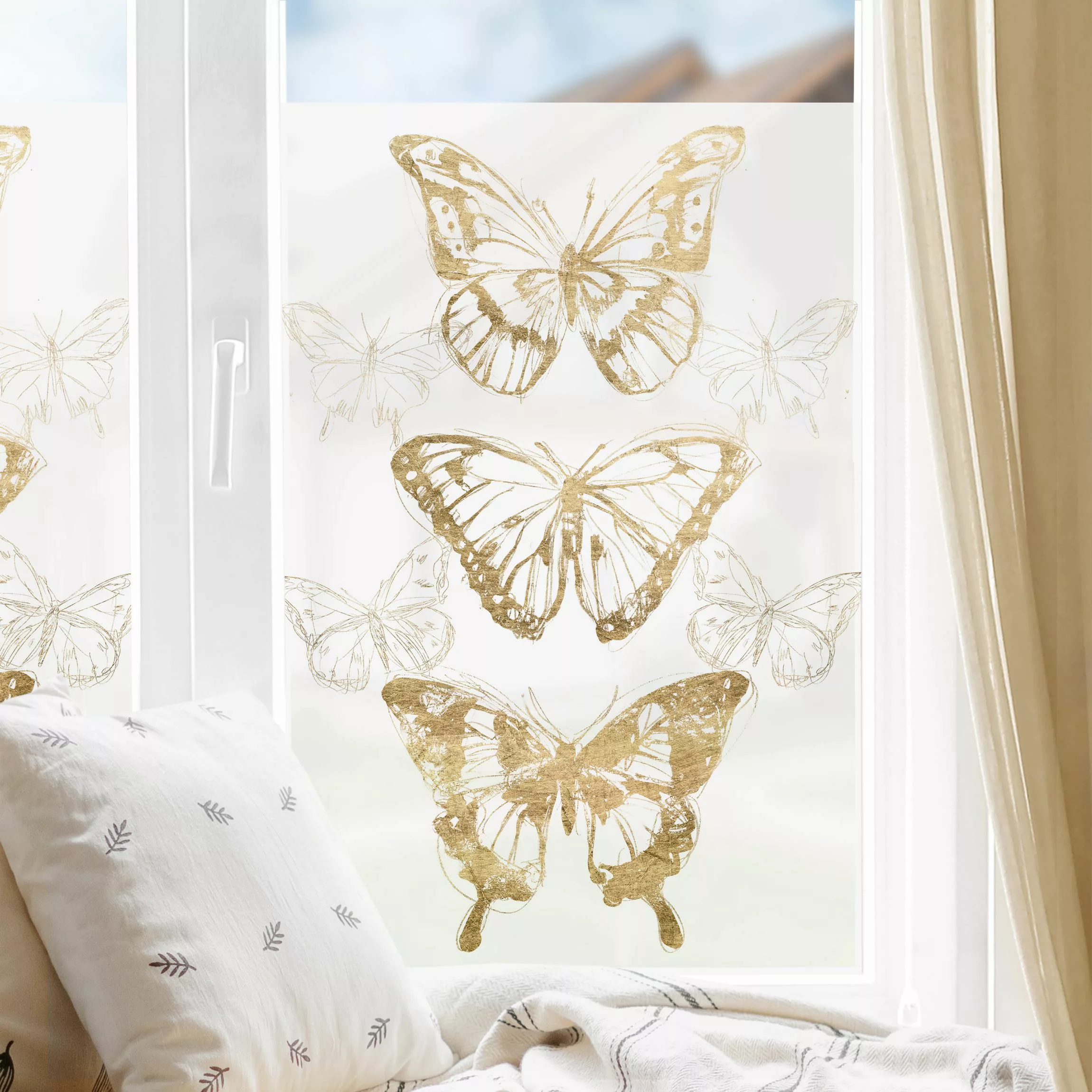 Fensterfolie Schmetterlingskomposition in Gold II günstig online kaufen