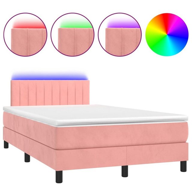 vidaXL Boxspringbett Boxspringbett mit Matratze LED Rosa 120x200 cm Samt Be günstig online kaufen