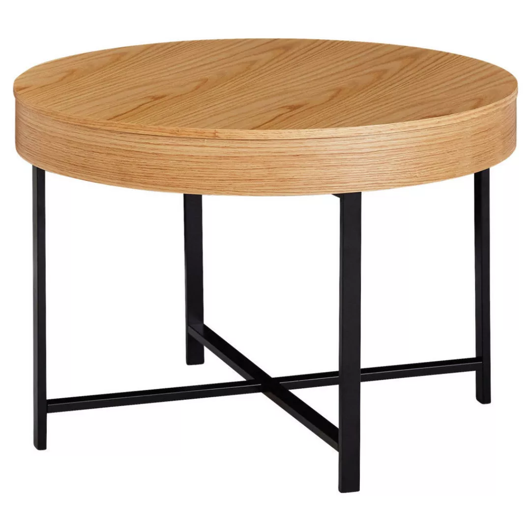 Design Couchtisch Rund Ø 69 cm mit Eichen Optik Tisch mit Stauraum | Lounge günstig online kaufen