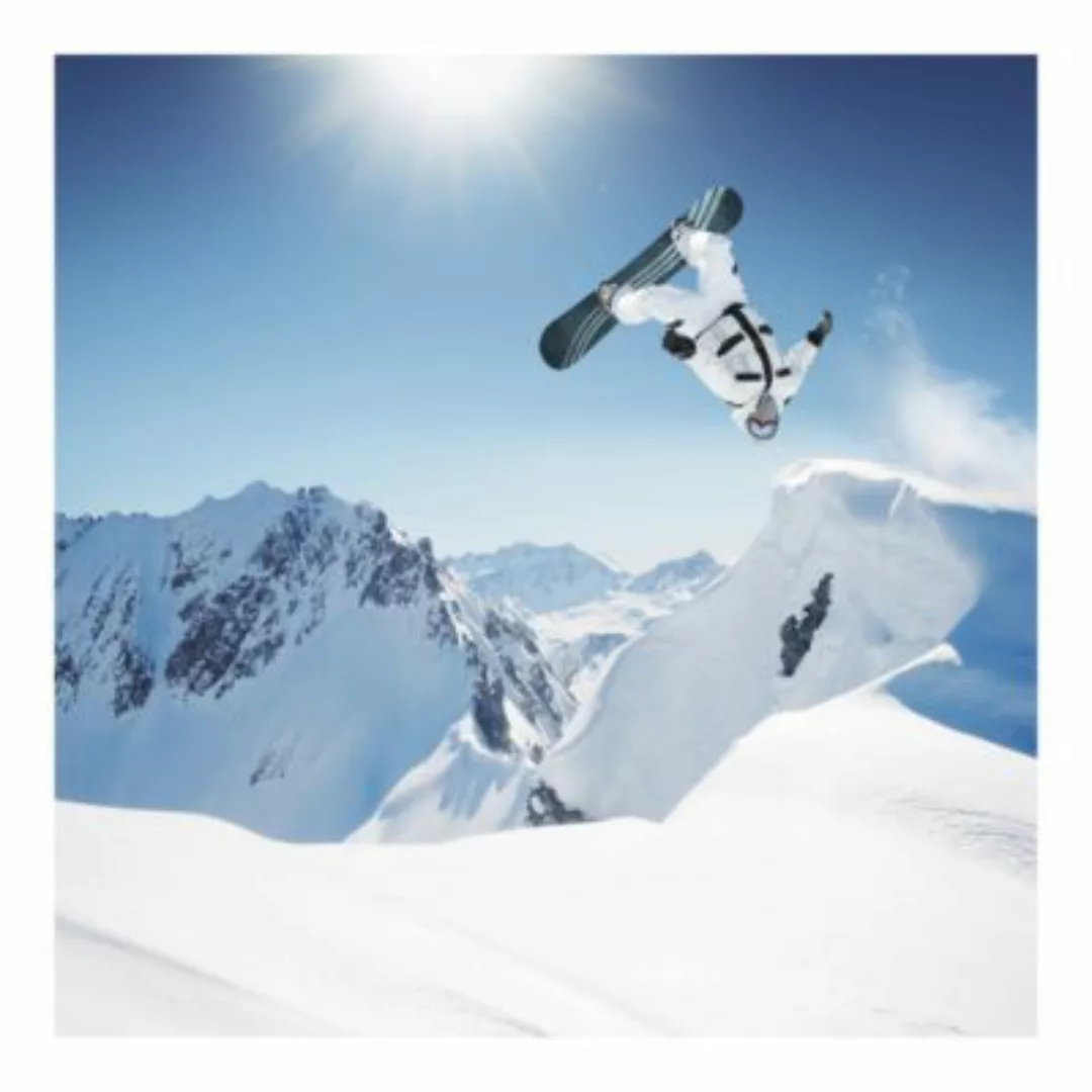 Bilderwelten Fototapete Fliegender Snowboarder blau Gr. 336 x 336 günstig online kaufen