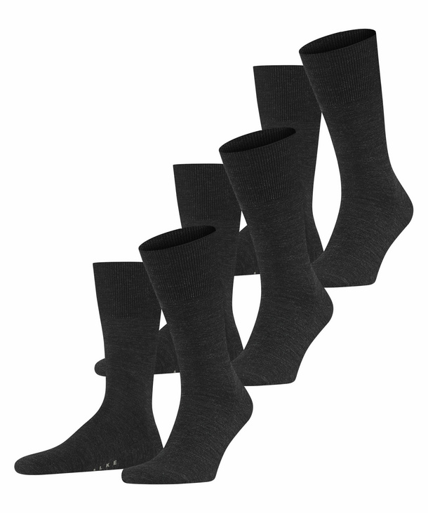 FALKE Airport 3-Pack Herren Socken, 41-42, Grau, Uni, Schurwolle, 13007-308 günstig online kaufen