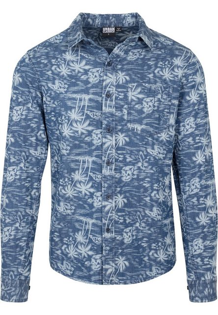 URBAN CLASSICS Langarmhemd Urban Classics Herren Printed Palm Denim Shirt ( günstig online kaufen