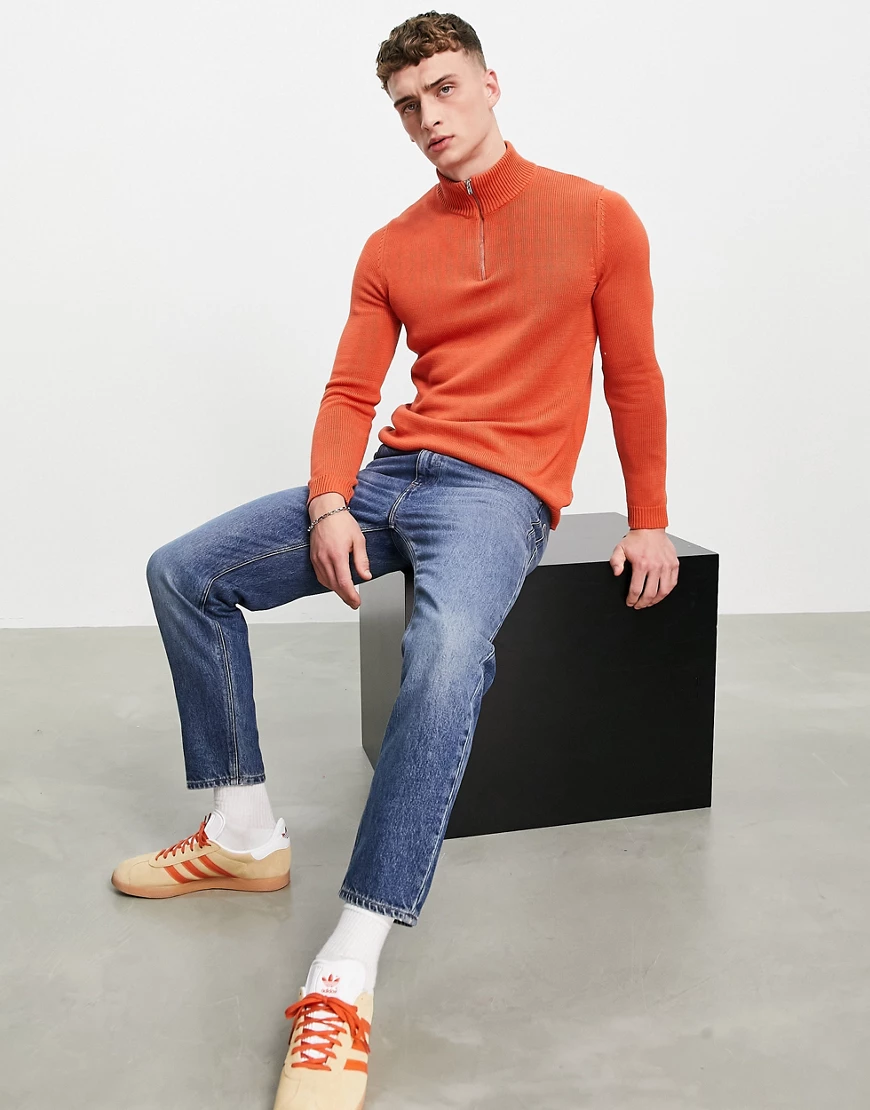 ASOS DESIGN – Pullover mit kurzem Reißverschluss aus mittelschwerer Baumwol günstig online kaufen
