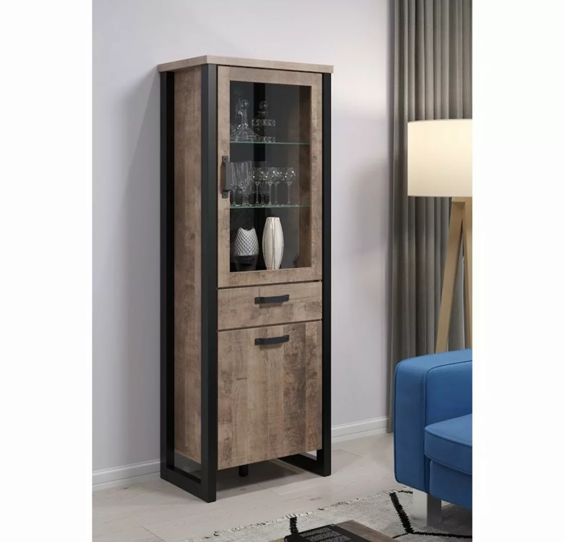 trendteam Vitrine Emile Vitrinenschrank Standvitrine Glasvitrine Braun/Schw günstig online kaufen