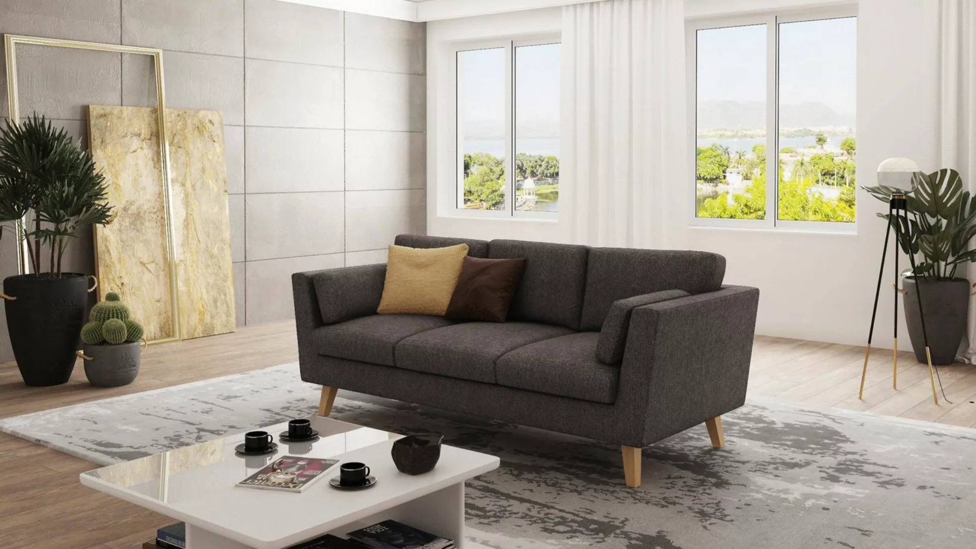 S-Style Möbel 3-Sitzer Sofa mit Holzfüßen im skandinavischen Stil Angeles, günstig online kaufen