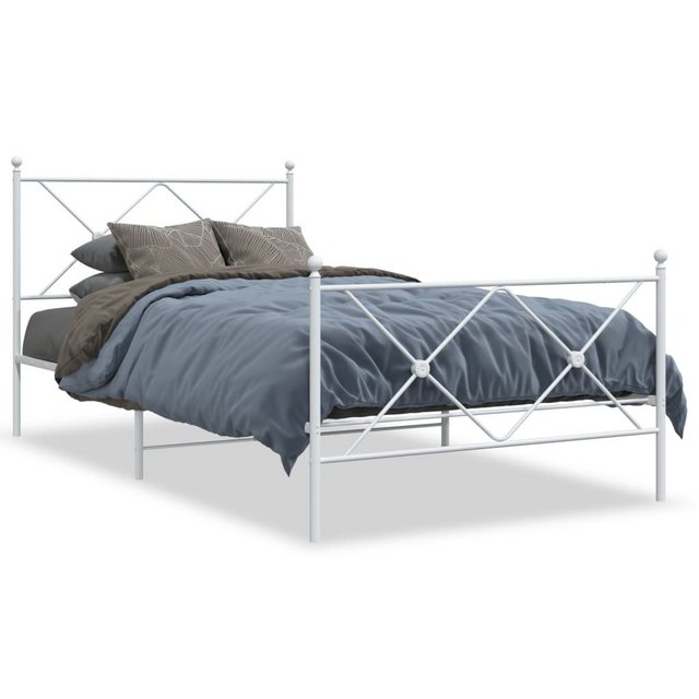 vidaXL Bett Bettgestell mit Kopf- und Fußteil Metall Weiß 107x203 cm günstig online kaufen