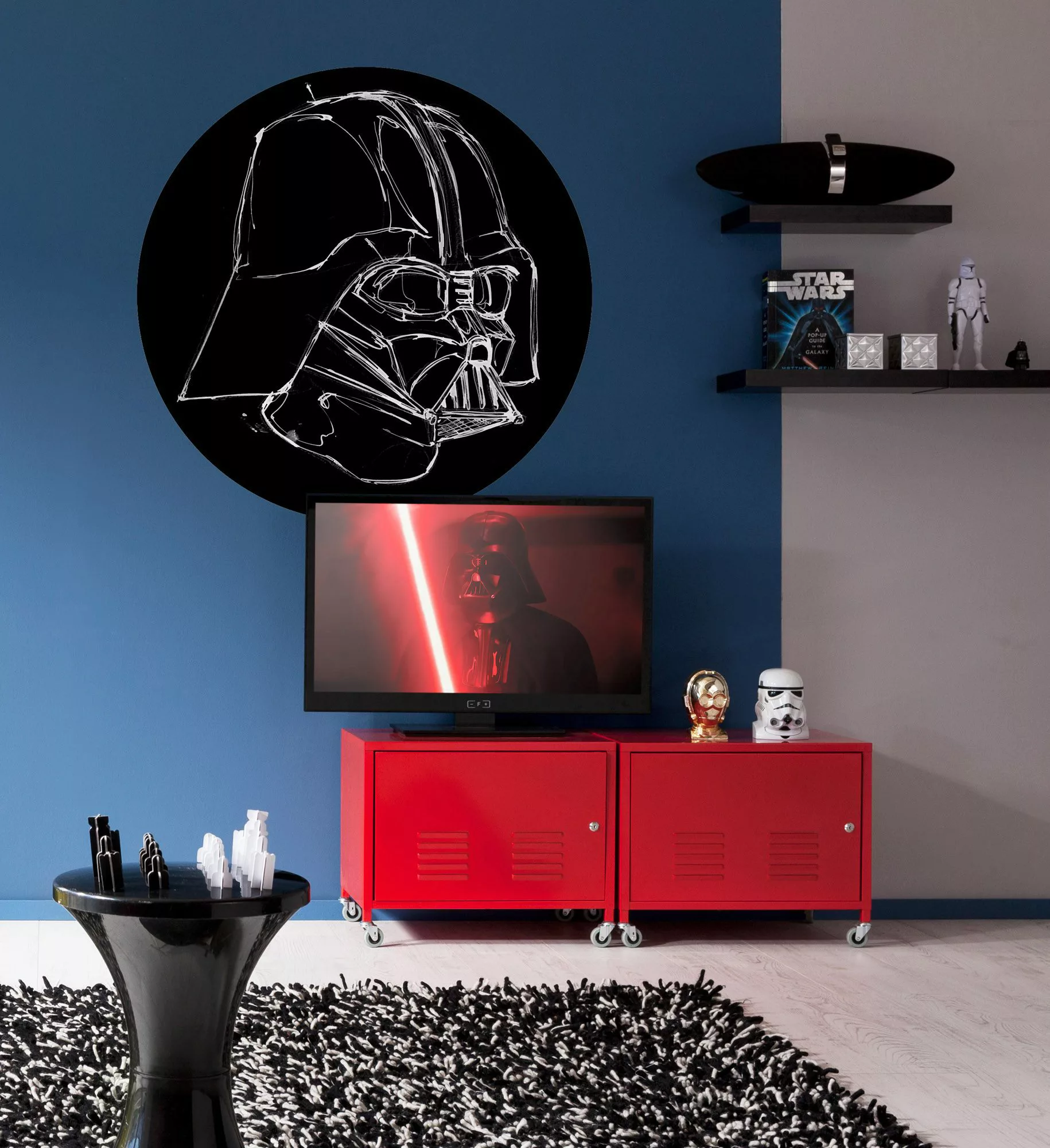 Disney Selbstklebende Runde Tapete Star Wars Vader Schwarz-Weiß Ø 128 cm 61 günstig online kaufen